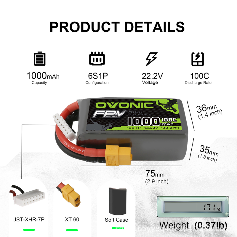 2Pcs OVONIC 1000mAh 100C 22.2V - Drone Rc Race 评论和价格