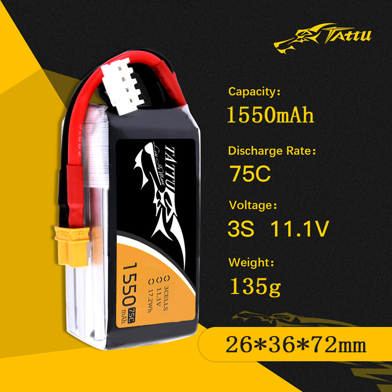 TATTU 3S 11.1V 1550mAh 75C LiP - Drone Rc Race 评论和价格